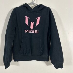 Messi Collection Hoodie Kids Size 7 Black Pink Logo Soccer Pullover